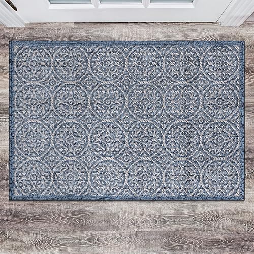 Rugshop Capri - Alfombras de transición con textura de círculos florales de tejido plano, fácil limpieza, para exteriores, terraza, patio, patio