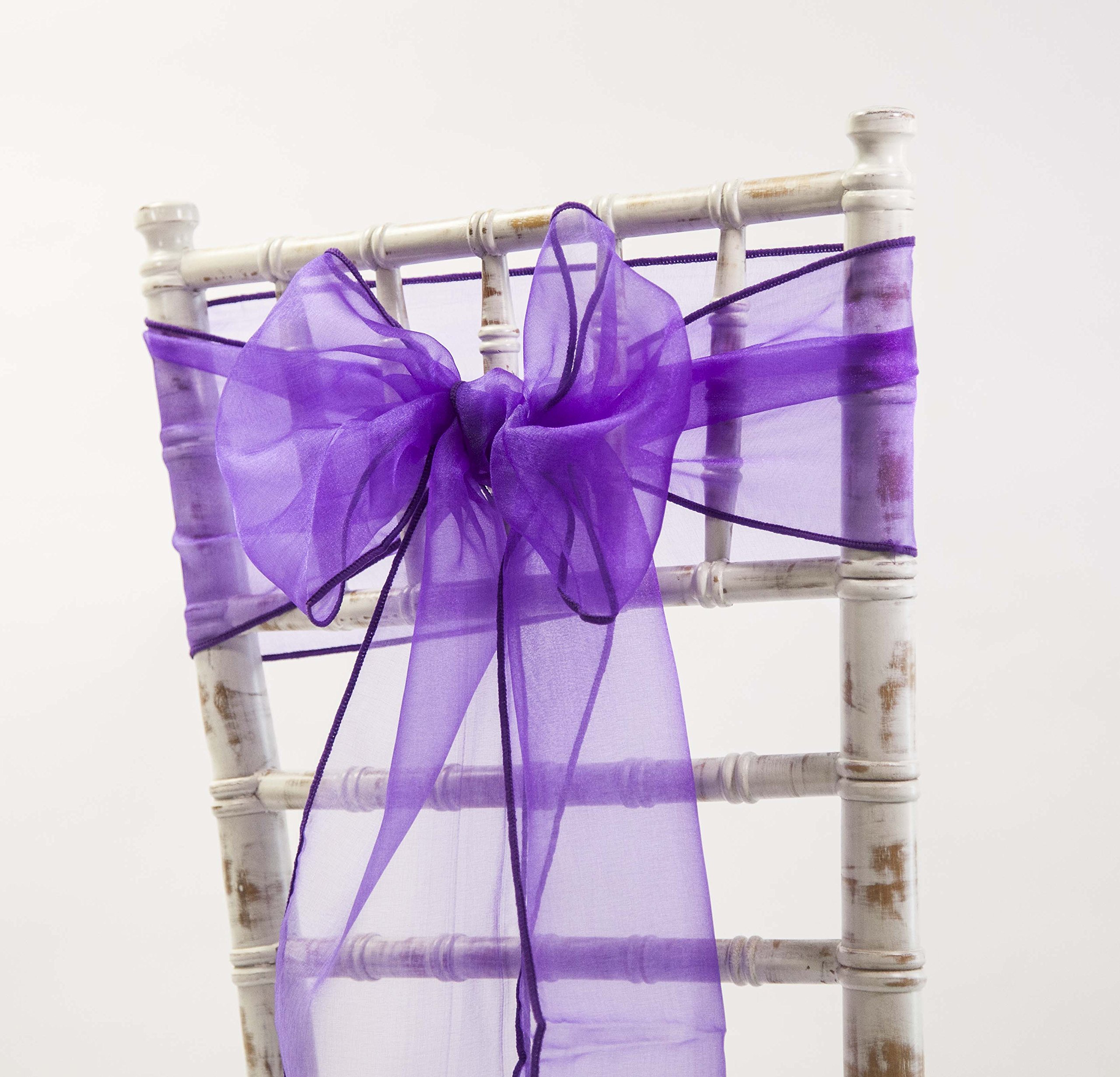 Decor Essentials Ultra Purple Organza Chair Sashes Bows - Wedding Decor Events - 80 Colours And Matching Runners Available (Ultra Purple)