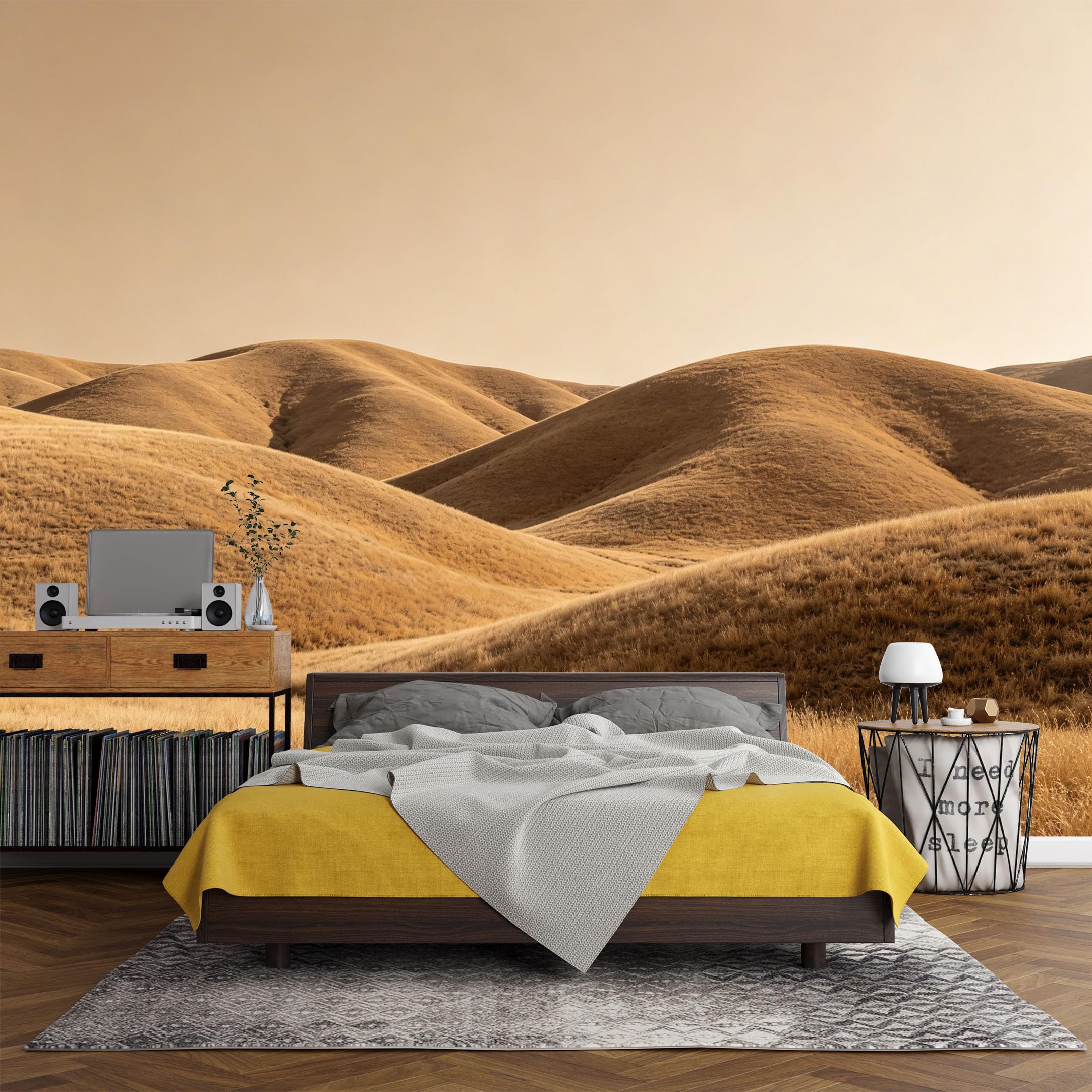 Custom Size Wall Mural， Landscape Golden Desert Dunes Minimalist Natural Hills，SelfAdhesive Art Prints wall Fabric (No PVC) Removable Wallpaper Living Room Decor