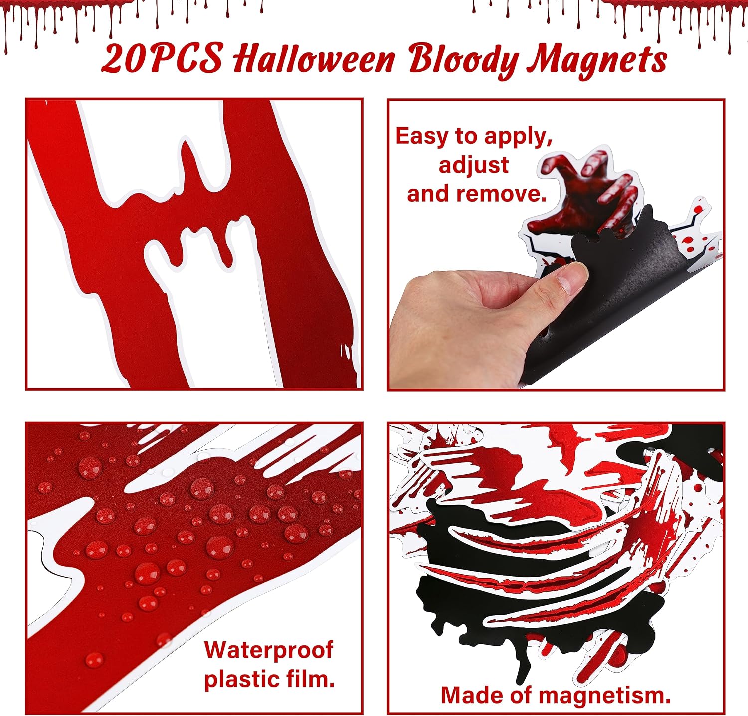 Halloween Garage Door Decorations Magnets: Magnetic Bloody Handprints - Car Trunk or Treat Cruise Decor Kit, 20PCS
