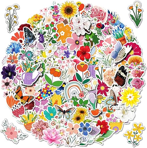 100 calcomanías de flores, calcomanías florales estéticas de moda para adolescentes, niñas y mujeres, perfectas para laptop, teléfono, patineta,