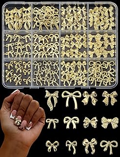 120Pcs Gold Bow Nail Charms 12 Styles 3D Metal Alloy Bow Charms for Nails