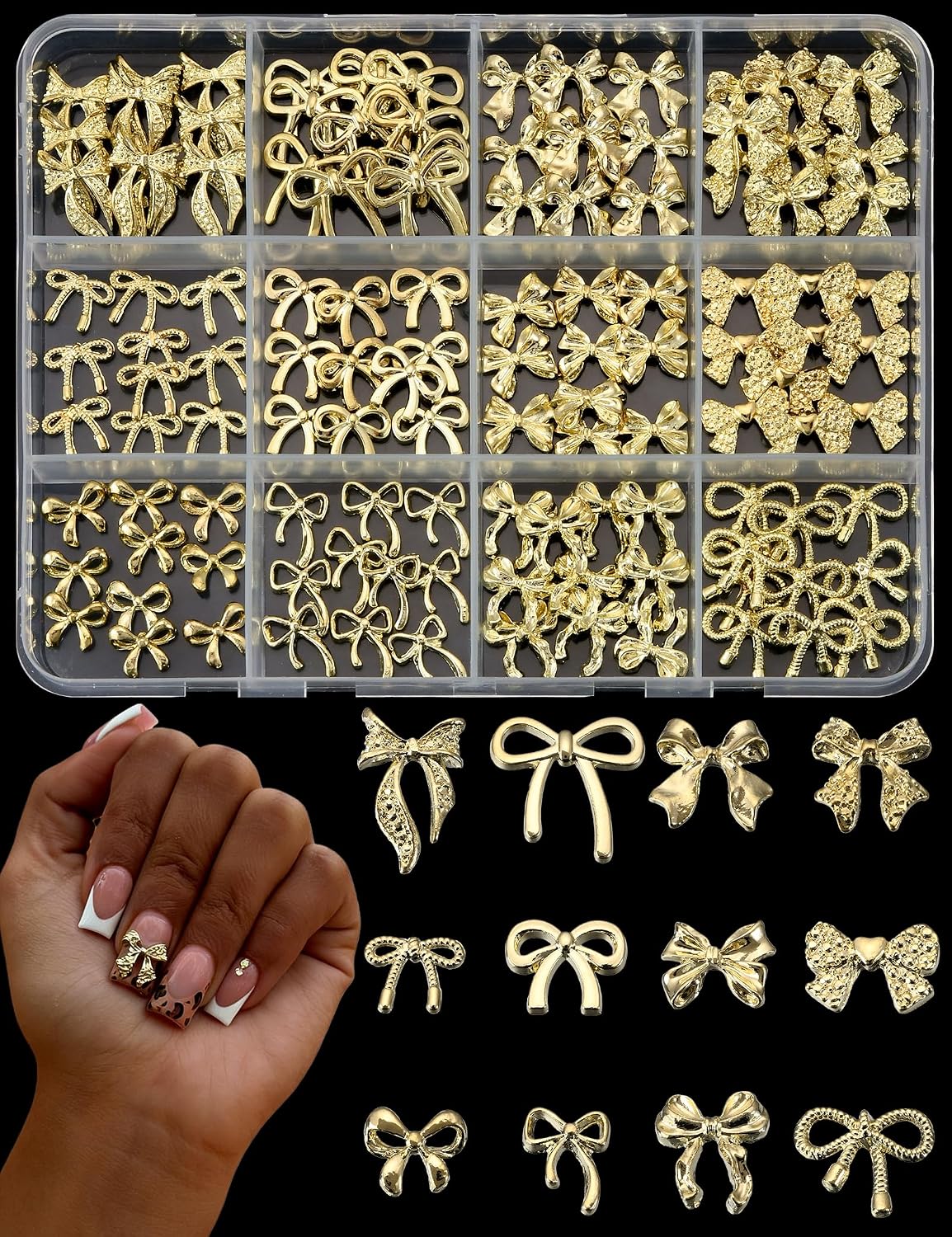 Gold Bow Nail Charms - 3D Metal Alloy Designs for Nails