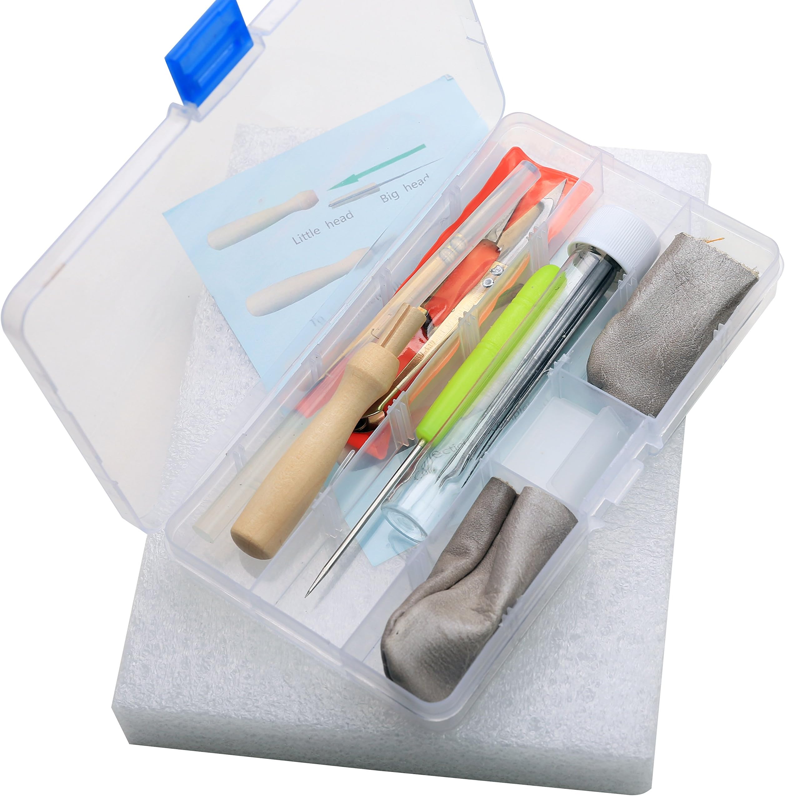 QUEENTI Needle Felting Craft Kit Set Wool Felt Tools with Foam Mat + Wooden Felting Handle + 9 Needles + Scissors + Awl + Finger Stall + Glue Stick