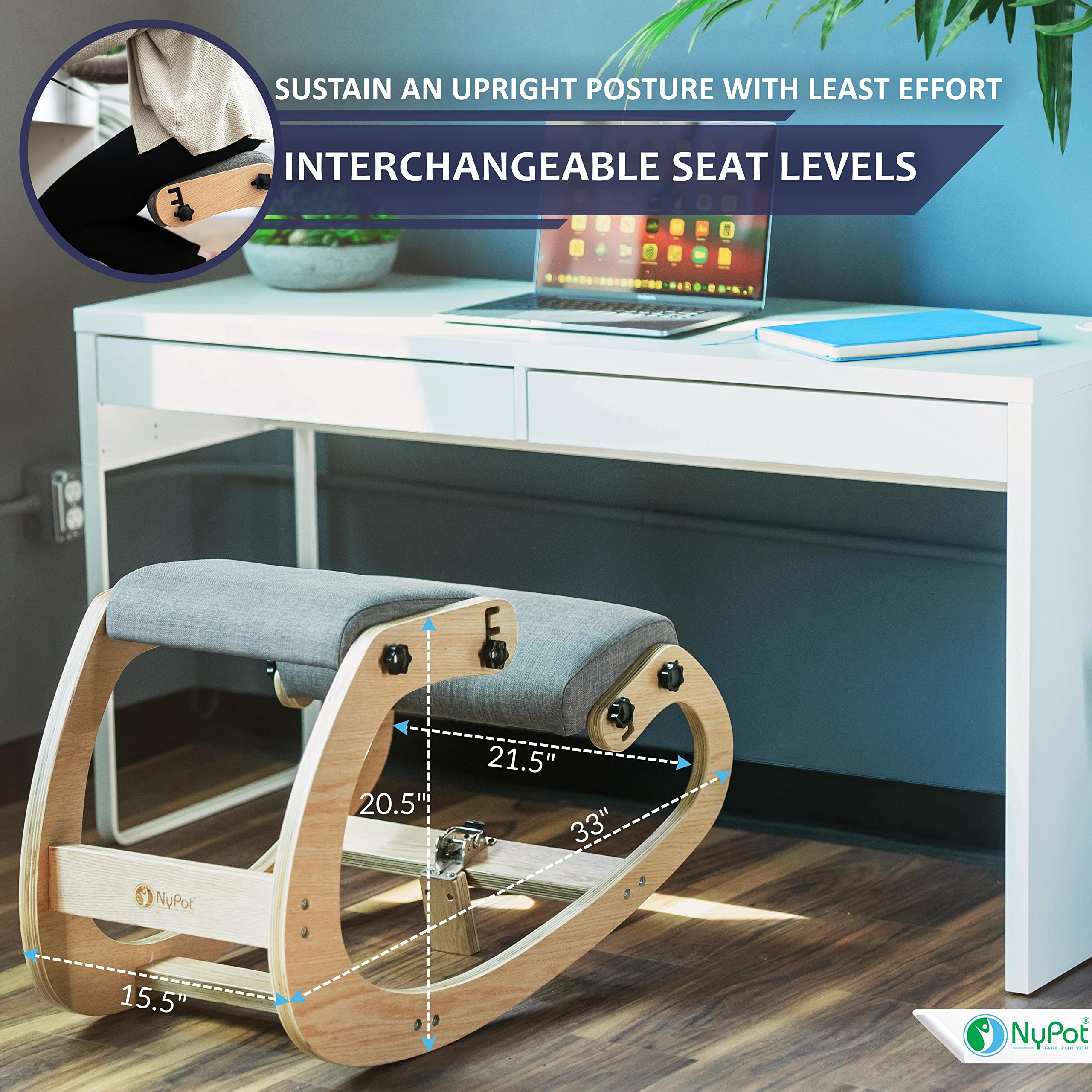 NYPOT Ergonomic Kneeling Chair Adjustable Rocking Knee Chair Posture