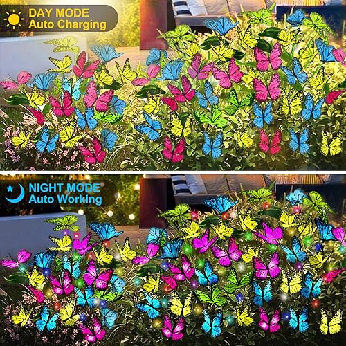 Miniatura 3 de TYNLED Luces solares de mariposa para exteriores, 63 mariposas, 126 LED, luces solares de decoración de jardín, impermeables, luces solares de