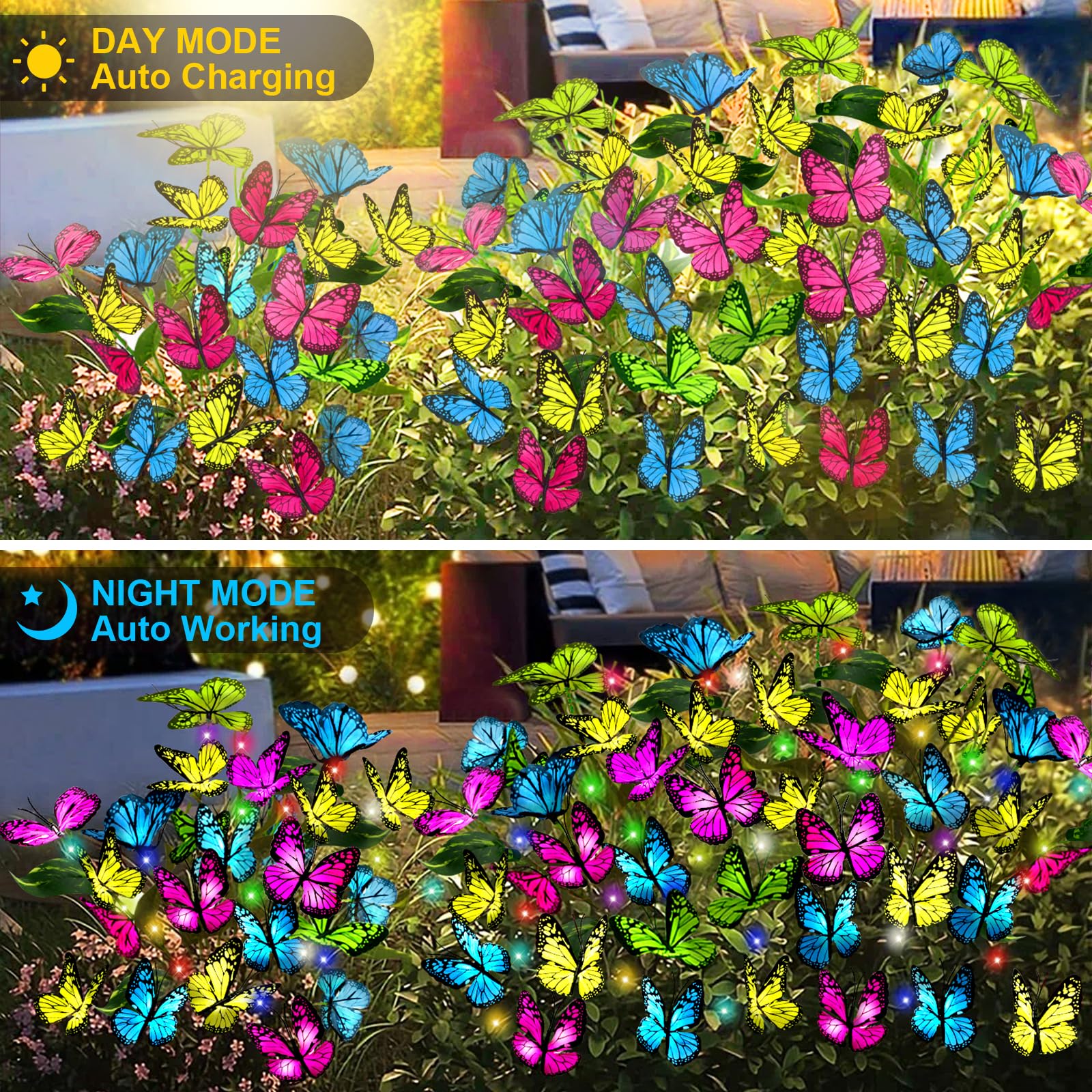 TYNLED Solar Butterfly Lights Outdoor, 63 Butterflies 126 LED Solar Garden Decor Lights Waterproof Butterfly Solar Garden Lights for Outside