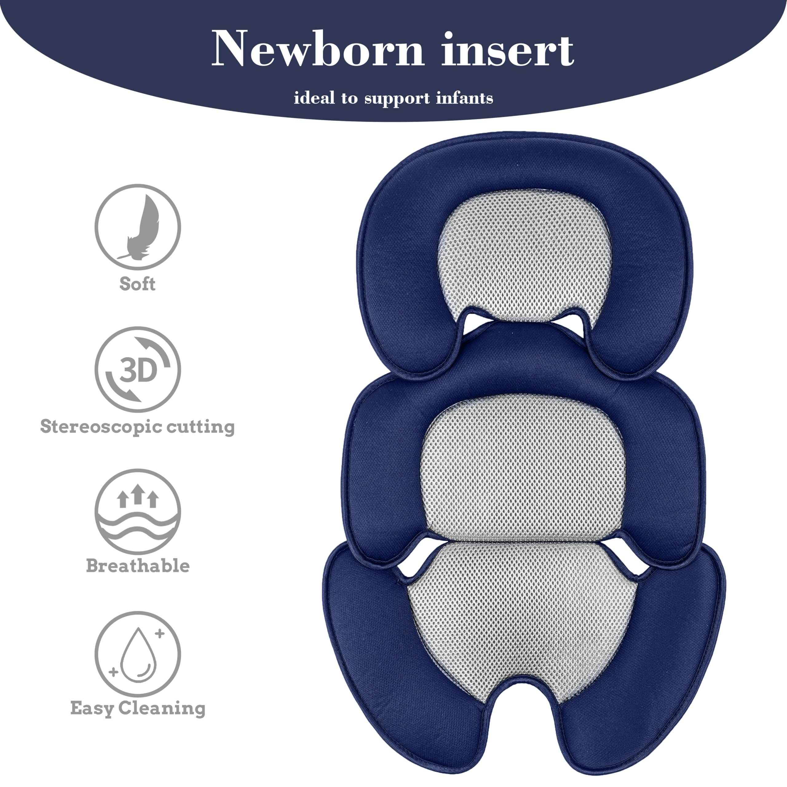 Cuscino neonato con rete 3D per stroller, seggiolino auto e seggiolone, inserto traspirante per sostenere il bambino (blu)