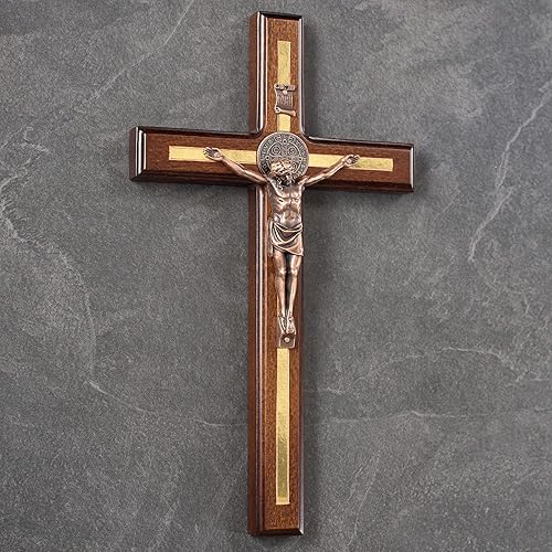 Miniatura 4 de Asterom Crucifijo de San Benito - Cruz de pared hecha a mano de madera de San Benito para decoración de pared - Crucifijo católico - 12 pulgadas