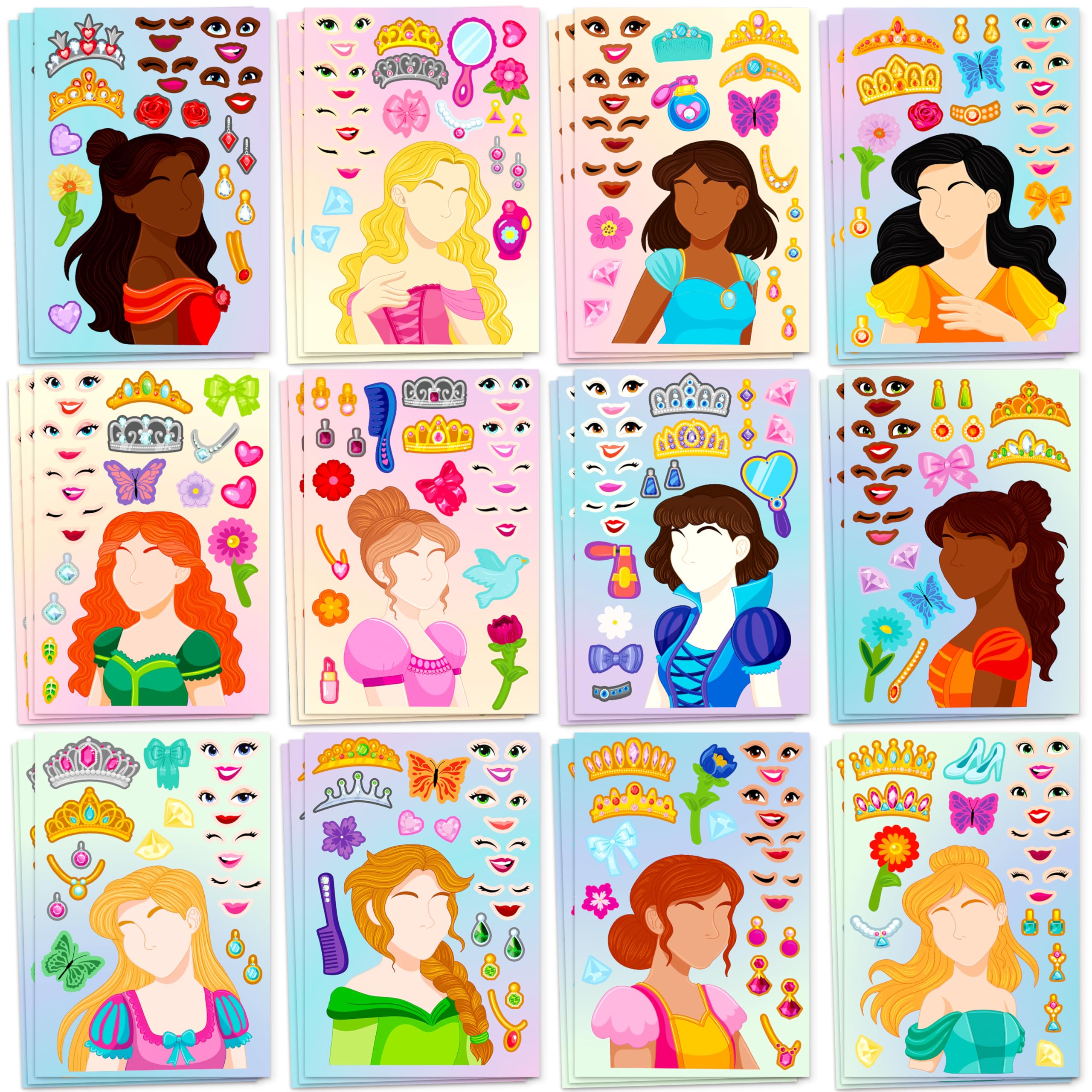 JOYIN 36 Sheets 9"x6" Make a face Stickers for Kids, Make Your Own Princess Stickers, Crafts Birthday Party Favors, Goodie Bags Classroom Activities