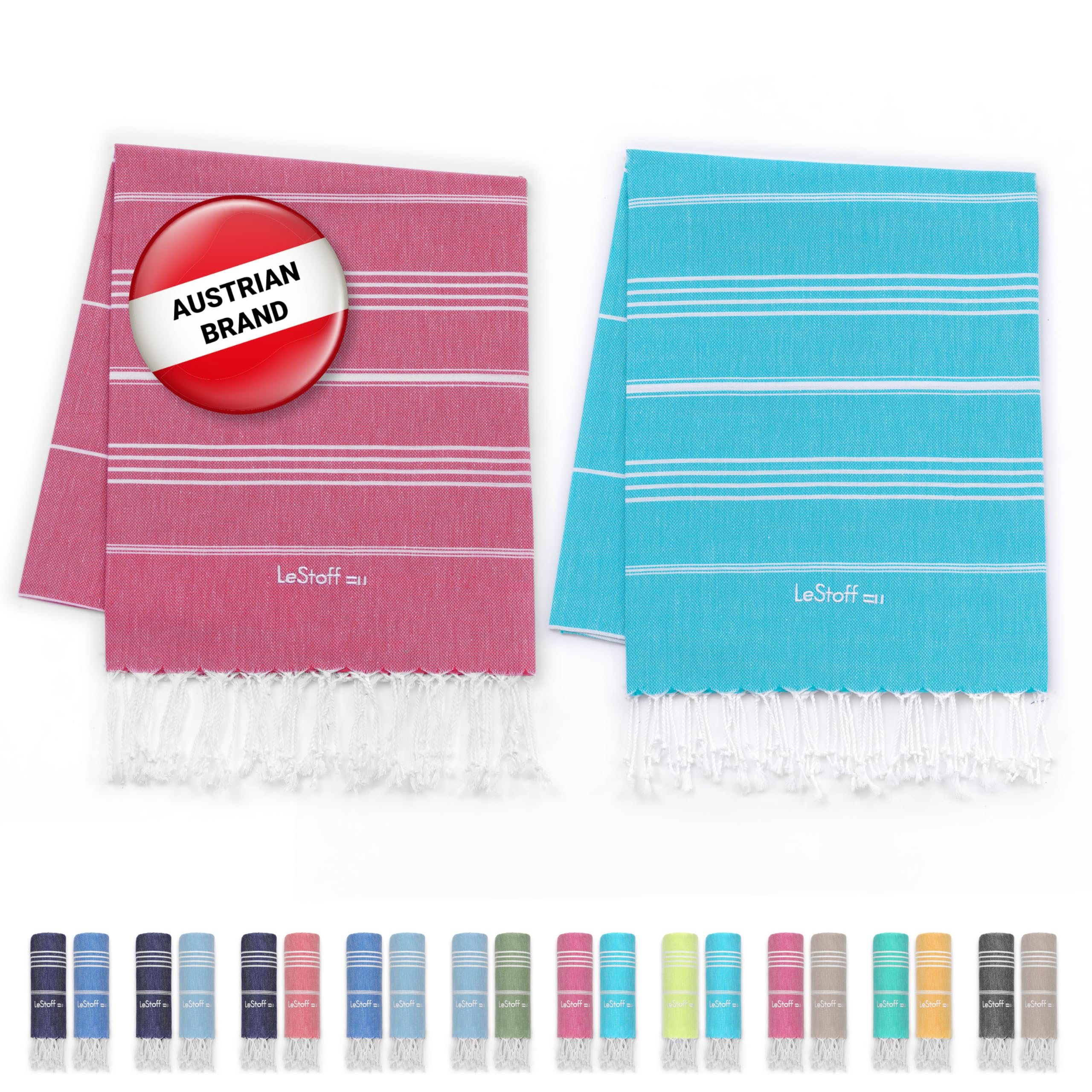 LeStoff Premium Hammam Towel (Set of 2), 100% Organic Cotton, Pre-washed Sustainable Absorbent & Quick-Drying, Beach, Bath