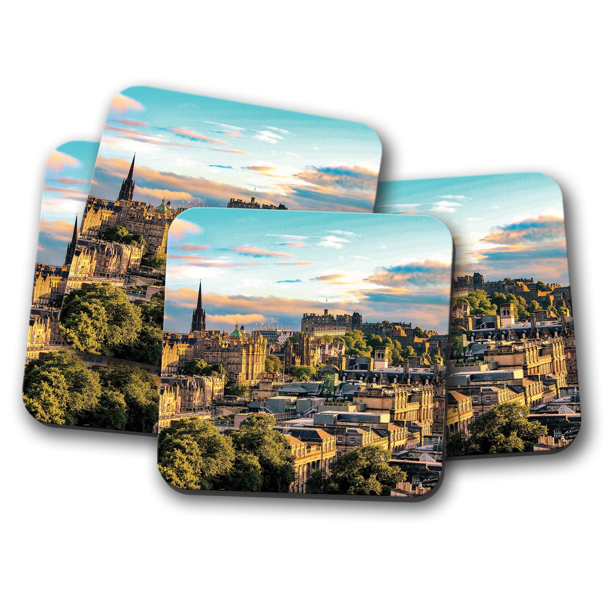 Destination Vinyl Ltd Multicolor 4 Set - Stunning Edinburgh Castle Coaster - Landscape Scotland Fun #16234