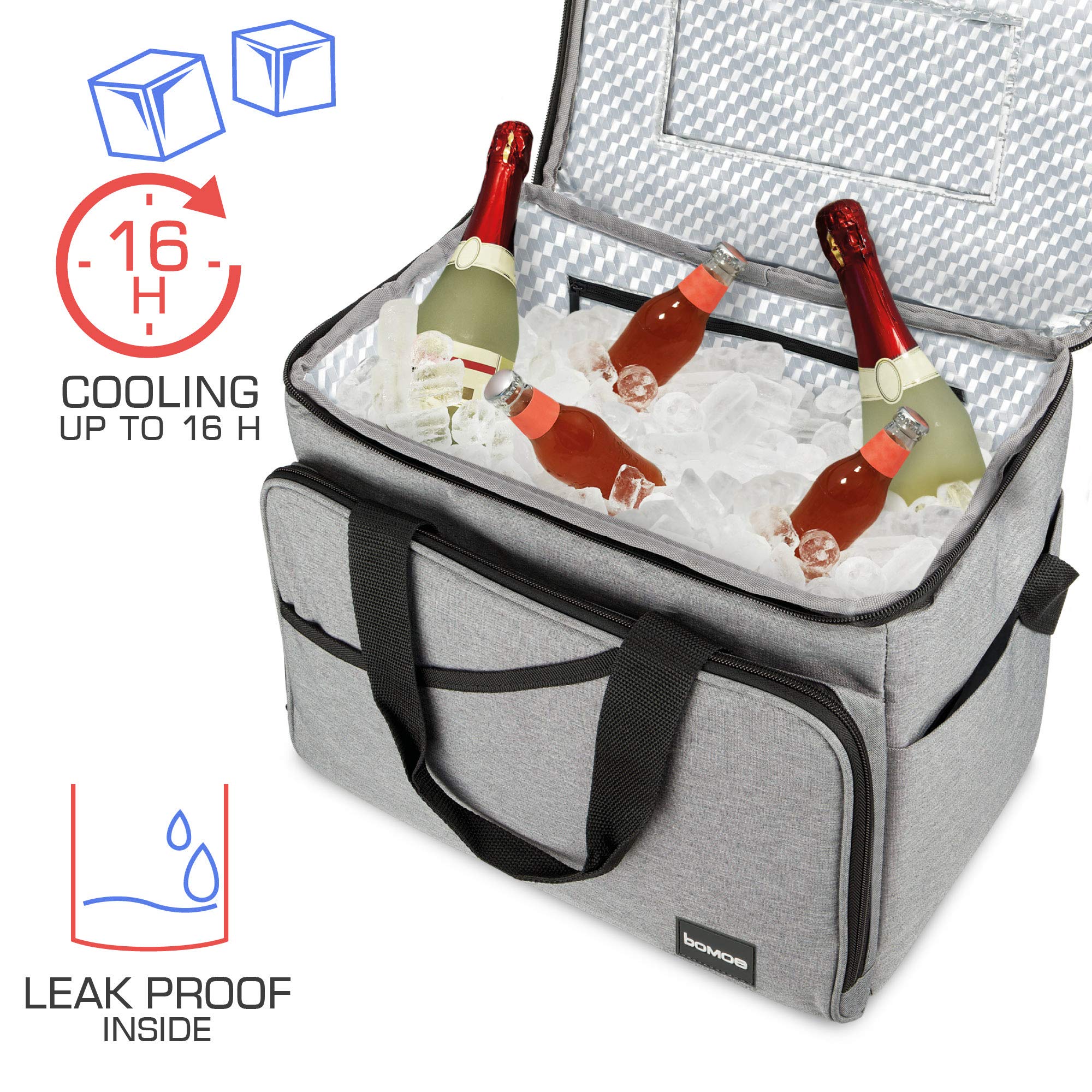 bomoe Borsa frigo pieghevole 25l/45l/52l - Borsa frigo da esterno 16h Funzione di raffreddamento Cinghia di trasporto, borsa termica impermeabile, borsa isolata antracite - Grigio e Antracite IceBreezer KT