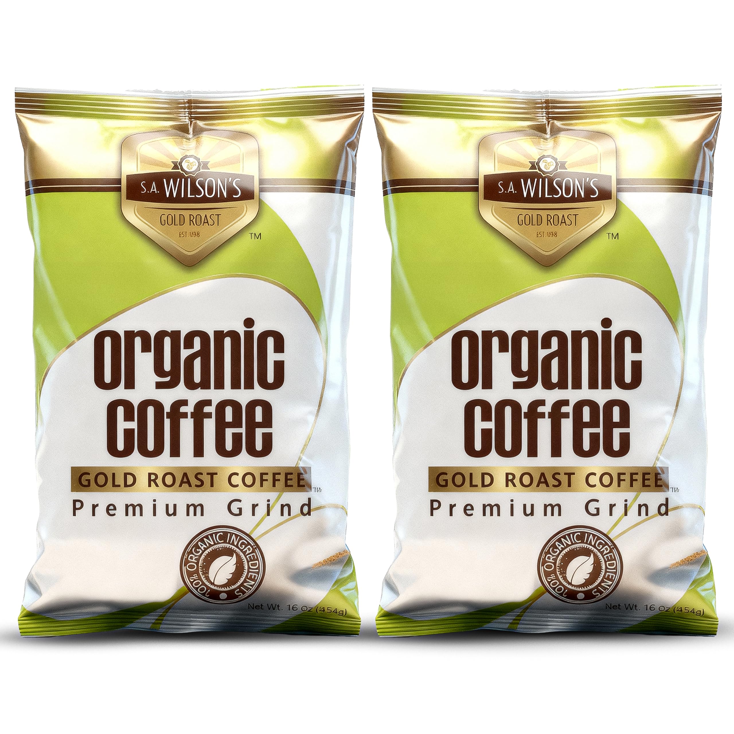 S.A. Wilson’s Organic Gold Roast Coffee – Premium Grind, 16 oz | Higher in Caffeine & Palmitic Acid | 100% Organic Coffee | Smooth, Balanced, Clean Energy | Product of Canada, USDA Certified Organic 2-Pack