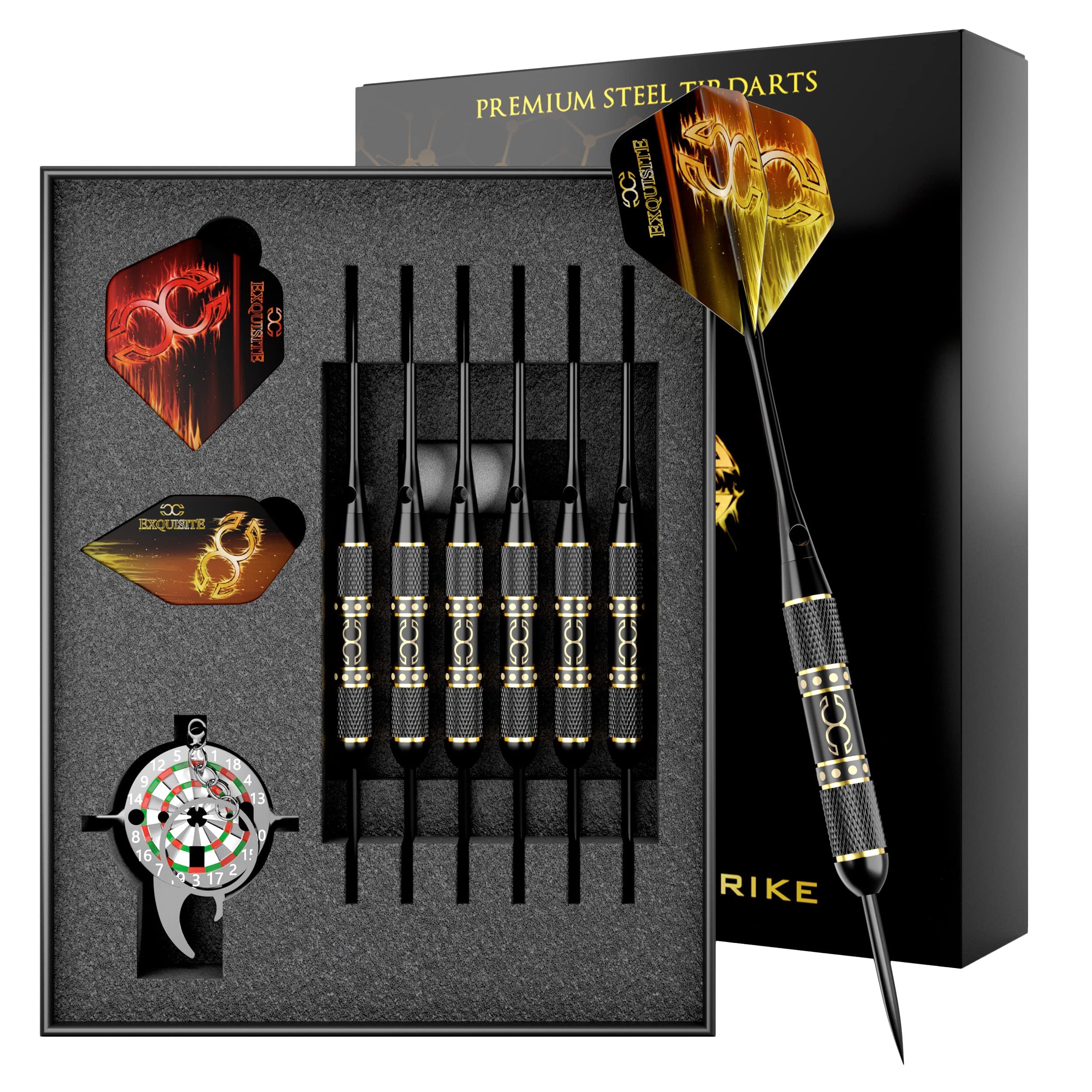 CC-Exquisite Profi Stahl Spitze Darts Set Custom Schaft und Flight Setup 6 Messing Barrels 22 Gramm 12 Aluminium 35 and 48 mm 12 Flights Standard Slim Darts Sharpeners…