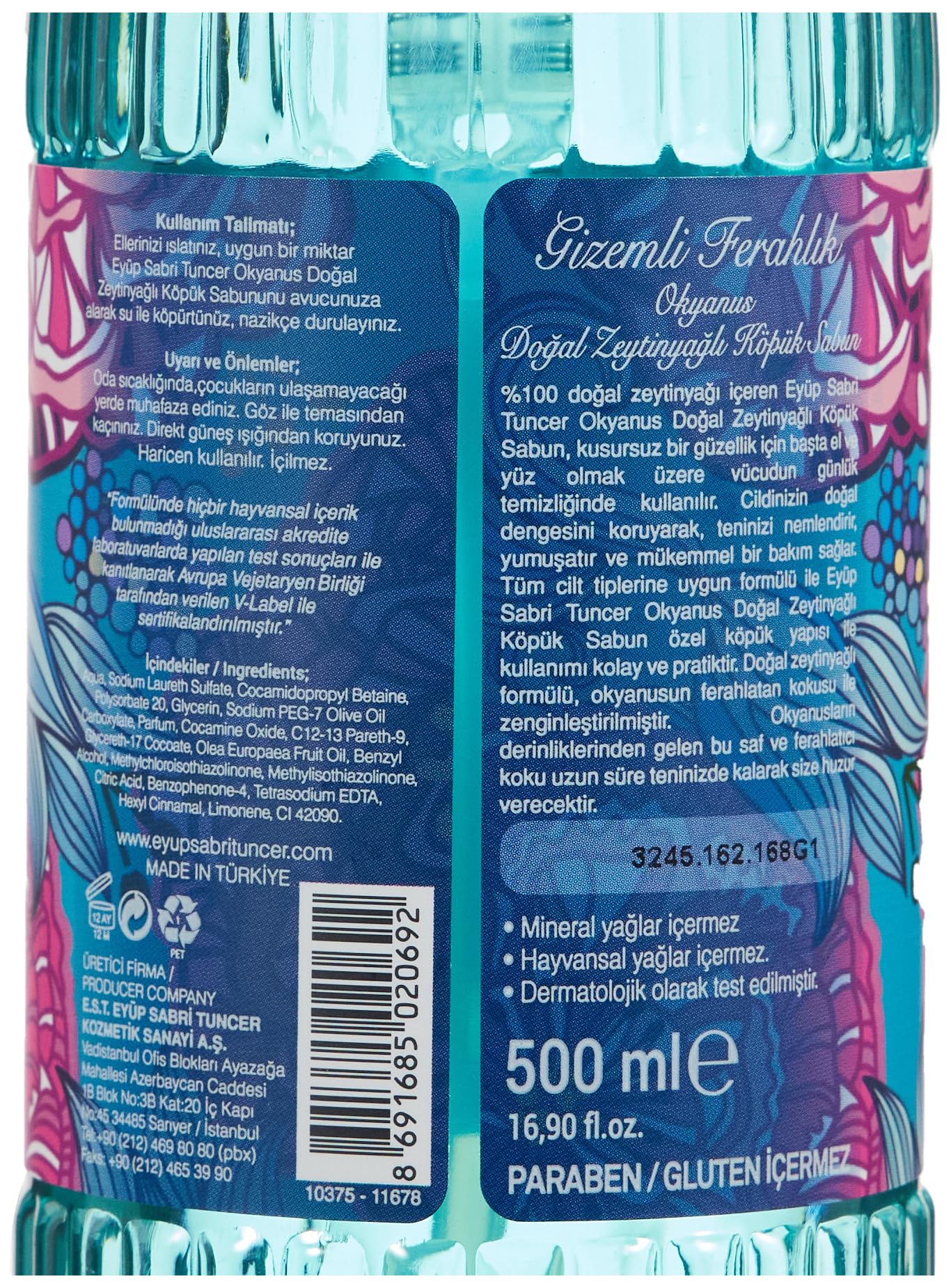 Eyüp Sabri Tuncer Doğal Zeytinyağlı Köpük Sabun Okyanus (500 ml) (2 paketi)