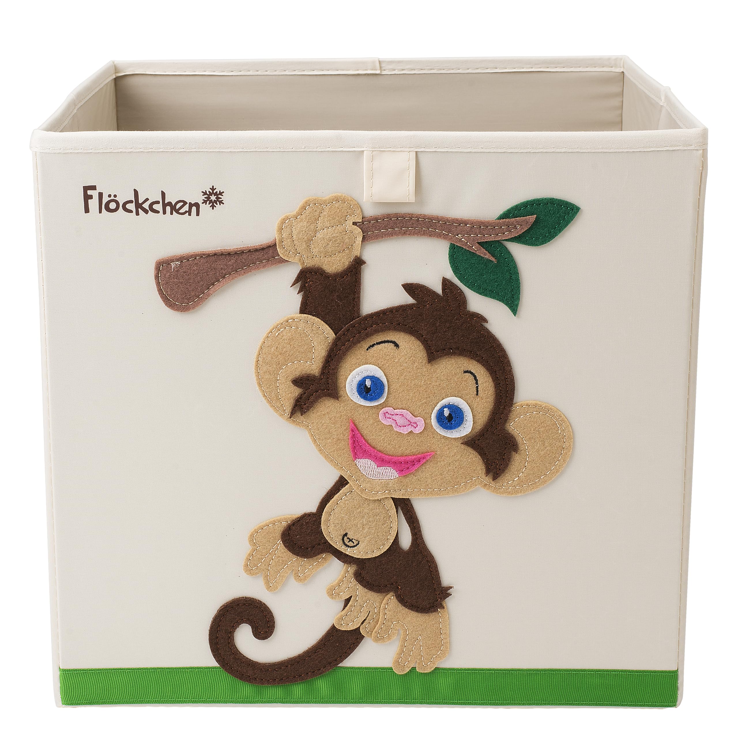 Flöckchen Kinder Aufbewahrungsbox, Spielzeugbox für Kinderzimmer I Spielzeug Box (33x33x33) passt ins Kallax Regal I Kinder Motiv Tiere (Anton der Affe)