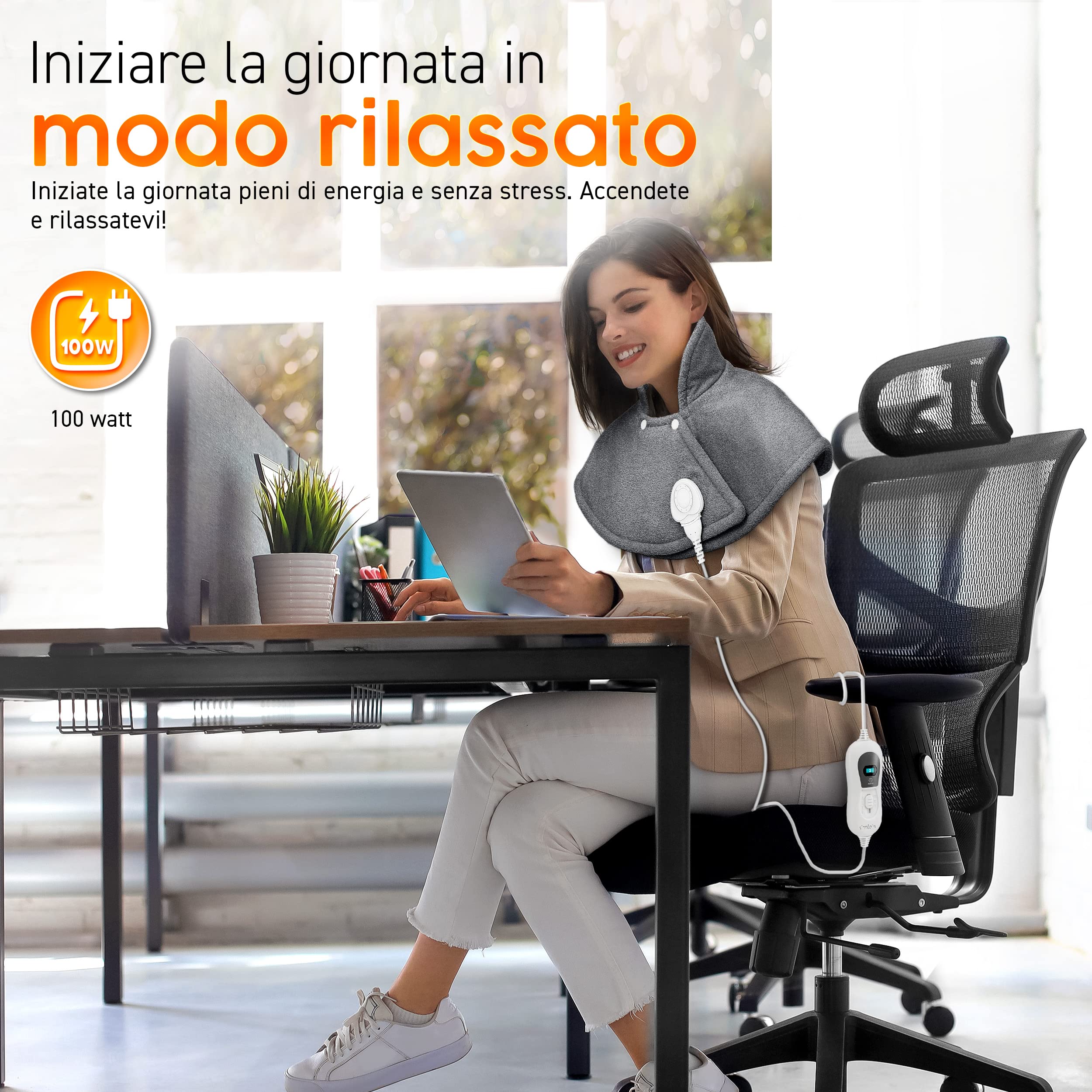 sinnlein Termoforo Elettrico per Cervicale e Spalle | Cuscinetto Riscaldante con 3 Impostazioni di Temperatura e Spegnimento Automatico | Cuscino Riscaldante con Spegnimento Automatico e 100W (Grigio)