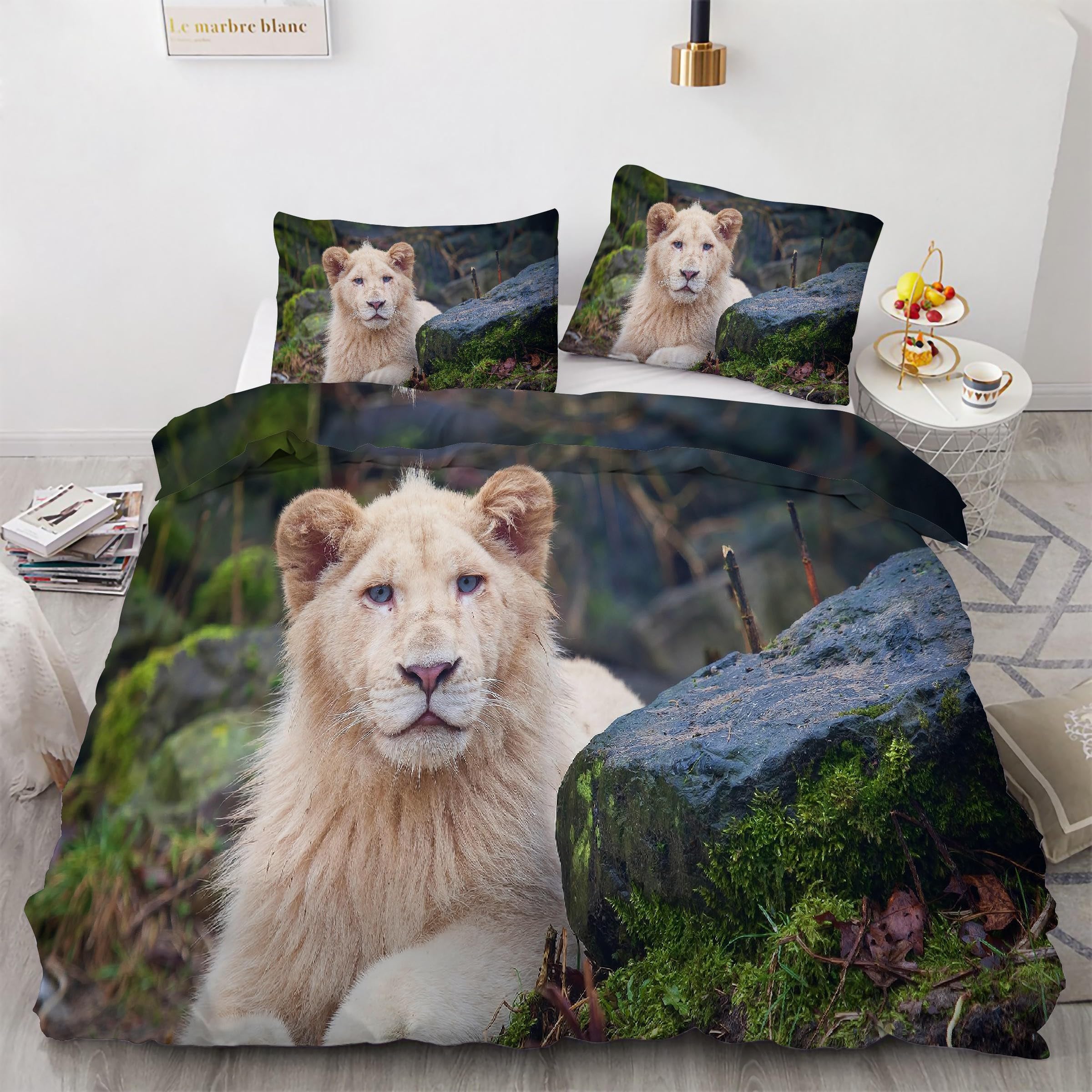 Parure de Lit Lion 160x200 housse de couette douce pour des nuits sereines