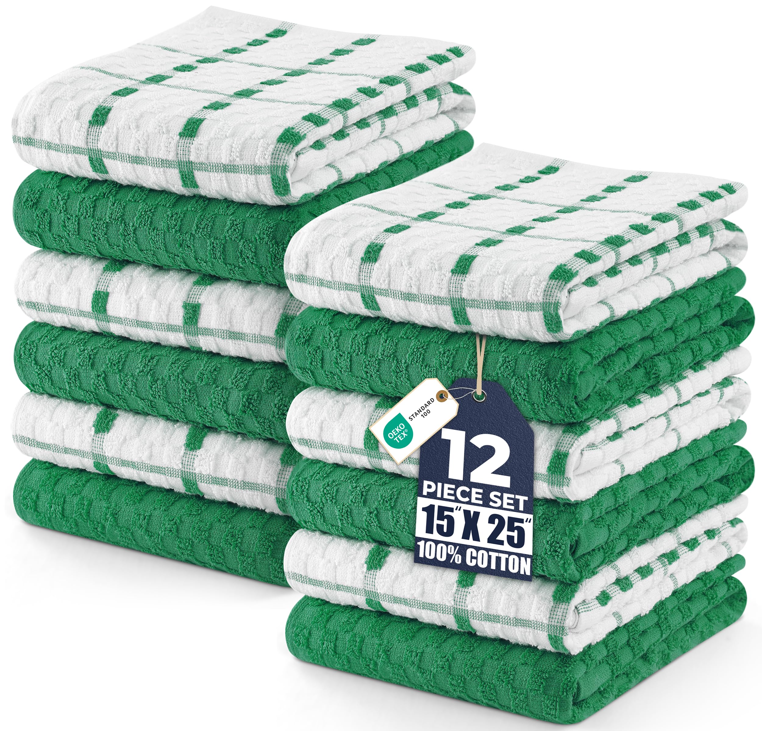 TARAN LIVING Set Di 6 Strofinacci Da Cucina In Cotone 100% – Morbidi E Assorbenti, 45x71 Cm, Con Passante – Colore Verde - 3