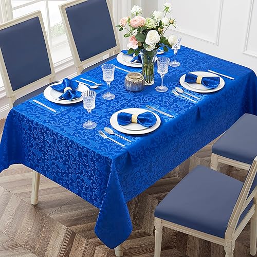 Miniatura 7 de 4 manteles individuales de damasco jacquard, color azul real, 13 x 19 pulgadas, protegen la superficie, resistentes al calor y a las manchas