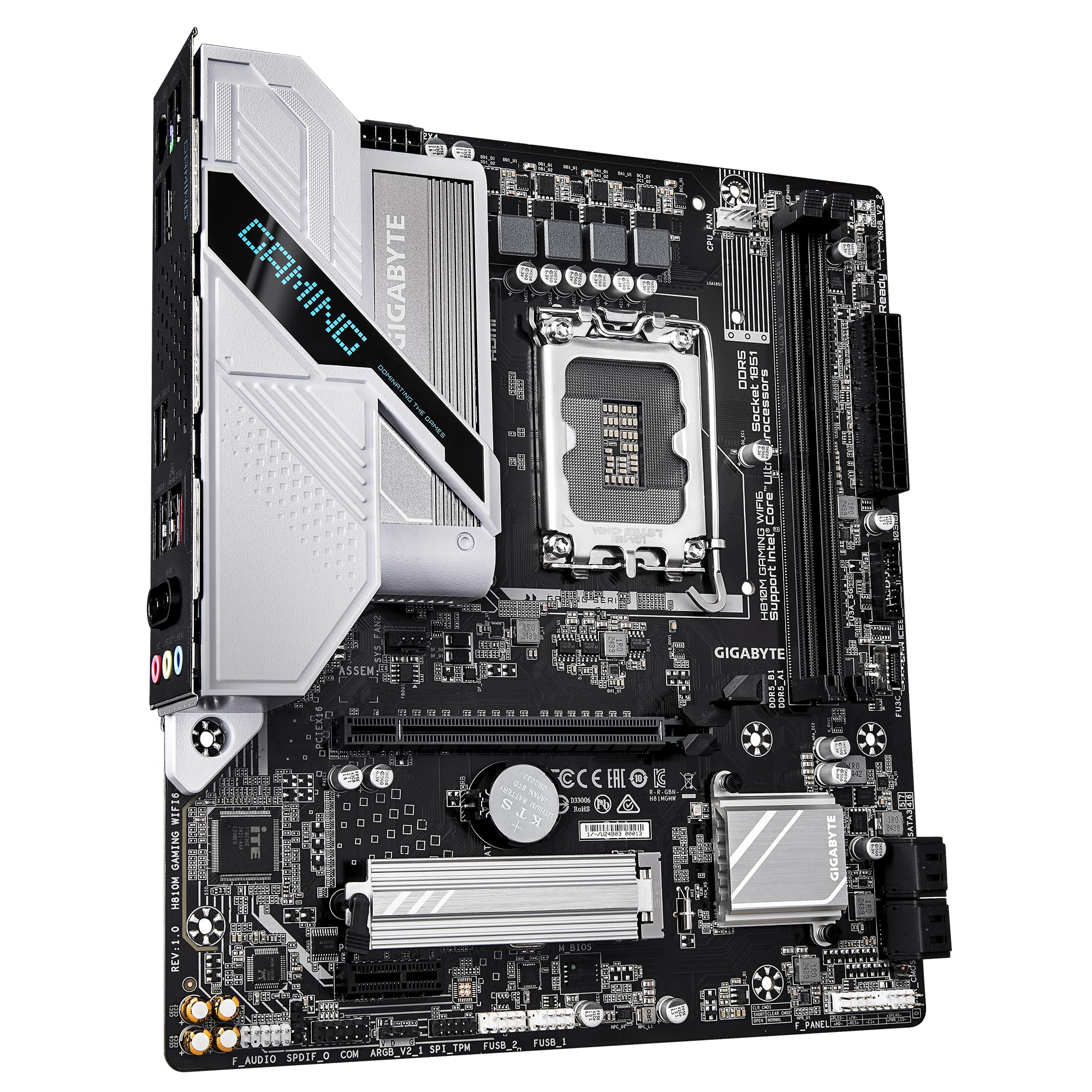 GIGABYTE H810M GAMING WIFI6 Scheda madre - CPU Intel Core Ultra (Serie 2), VRM a 4+1+2 fasi, fino a 6400 MHz DDR5, 1xPCIe 4.0 M.2, LAN 2.5GbE, WIFI 6, USB 3.2 Gen 1
