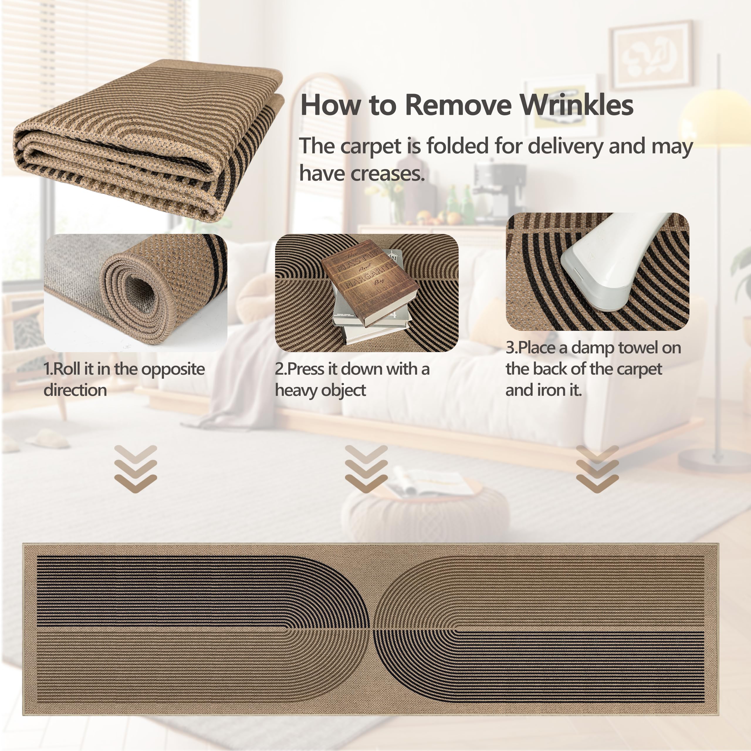 Capslpad Runner Rug for Entryway 60x300cm Non-Slip Hallway Carpet Runner Washable Jute Look Rug Kitchen Runner Durable Floor Area Rug Runners for Living Room Bedroom Balcony Corridor Black Brown - Image 5