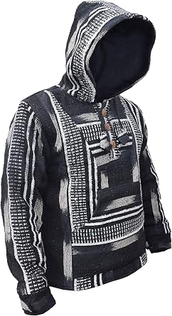 Gheri Mens Black Fleece Lined Baja Hoodie Hippie Jumper