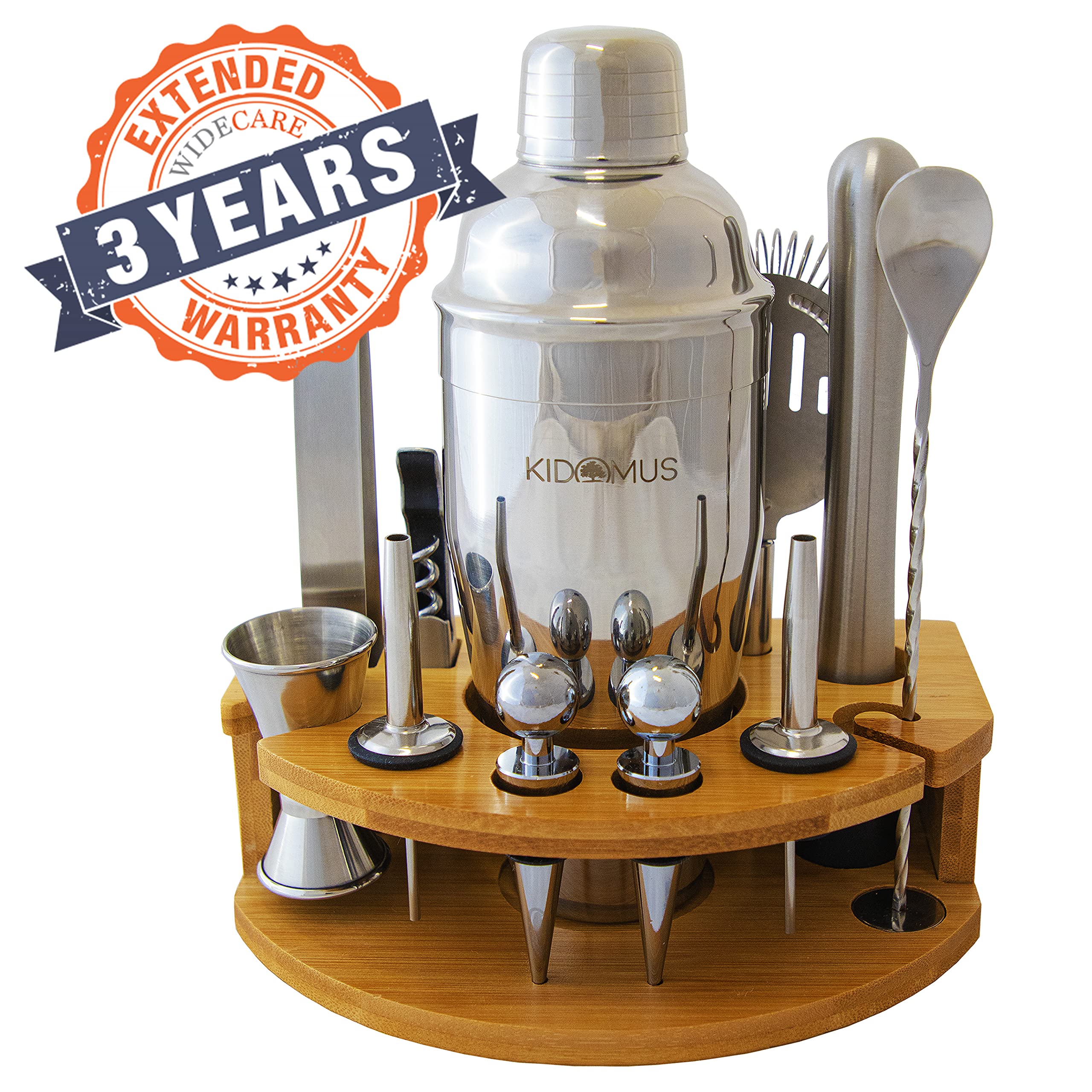 Kidomus Bar Tools Bartender Tool Kit Bar Sets for Home 12pcs Bar Mix Set with Bamboo Stand