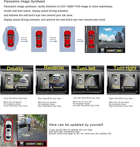 Miniatura 9 de Weivision Sistema universal de visión de pájaro de 360 grados, grabación de DVR para automóvil, visión panorámica todo el sistema de cámara de