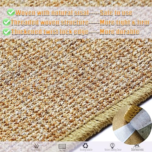 Miniatura 3 de Tapete rascador para gatos, 23.6 x 15.7 pulgadas, rascador de sisal natural para gatos de interior con cintas de velcro, alfombra rascador