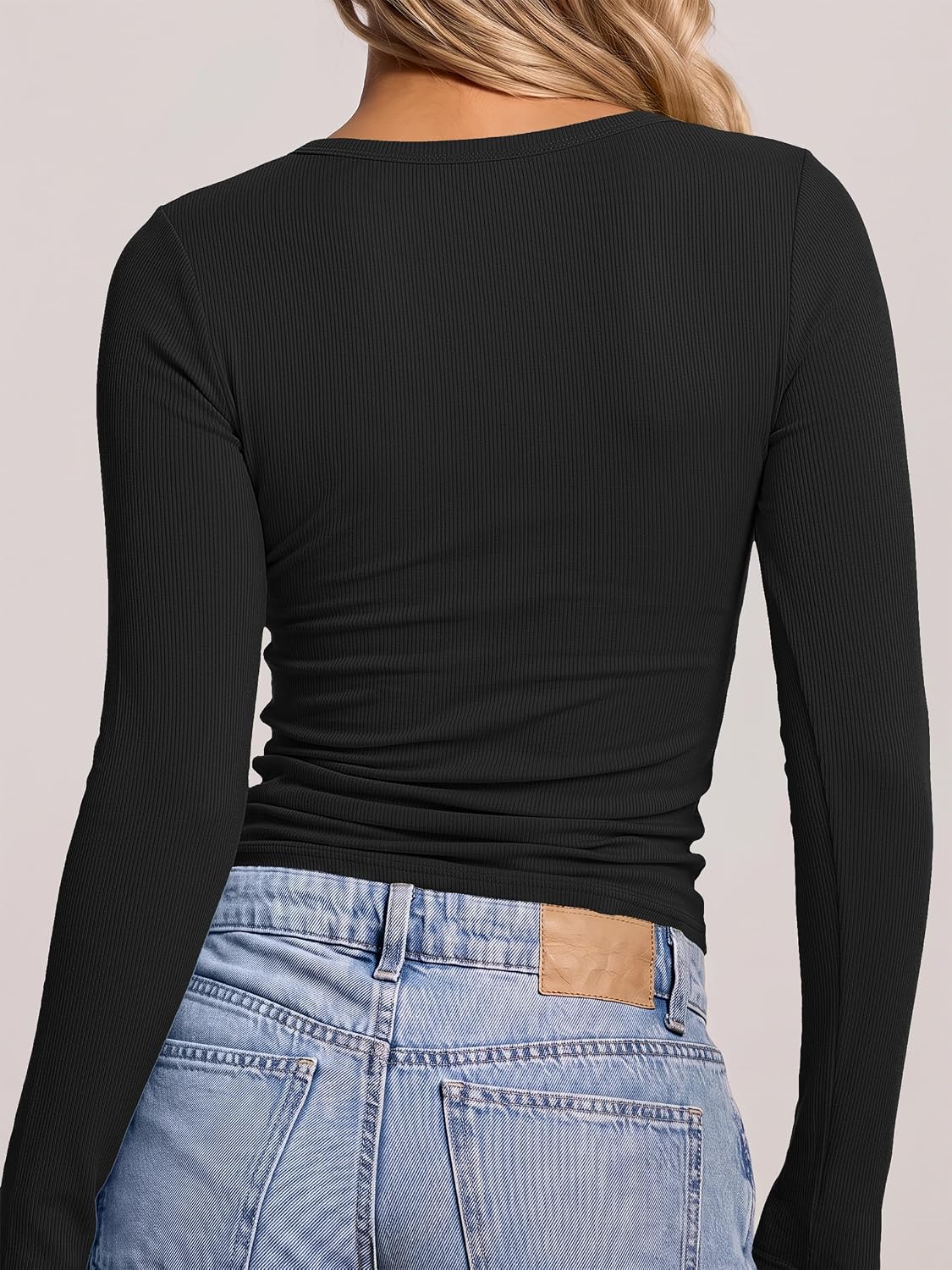 ANRABESS Long Sleeve Shirts for Women Fall V Neck Slim Fit Tops Basic Tee image 5