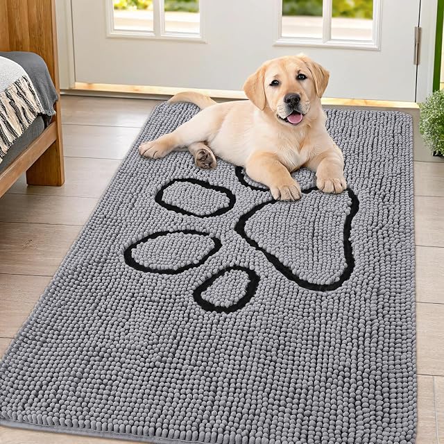 Smiry Smiry Dog Door Mat for Muddy Paws, Absorbent Non Slip Dirt Trapper, 44x32