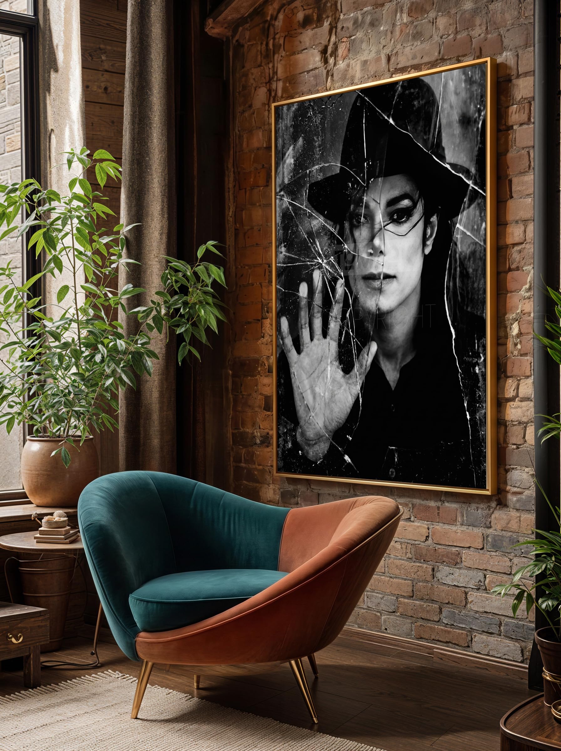 Tomaok® - Poster Stampa poster d'arte (Cornice non fornita) Ritratto iconico Michael Jackson in bianco e nero, scena musicale drammatica, Poster contemporaneo
