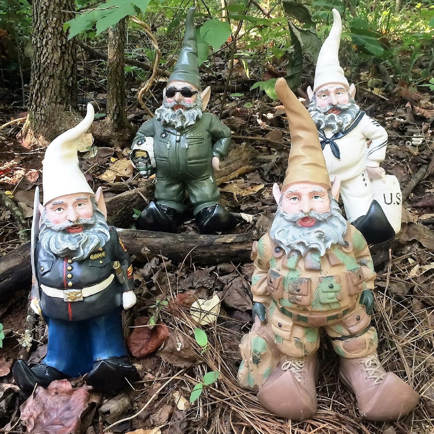 "Ooh Rah Marine Gnome Military Soldier Dress Blues with Sword Home & Garden Gnome Statue 14" H