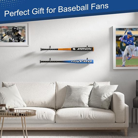 Baseball Bat Holder Wall Mount: Black Bat Display Rack, Iron Softball Bat Storage Case, Bat Wall Hanging Hooks for Living Room, Bedroom, Entryway, Garage