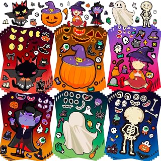 30 Sheets Halloween Make-a-Face Stickers for Kids - 6 Unique DIY Sticker Designs for Pumpkin, Ghost, Witch | Trick or Treat Party Favors, Classroom Crafts