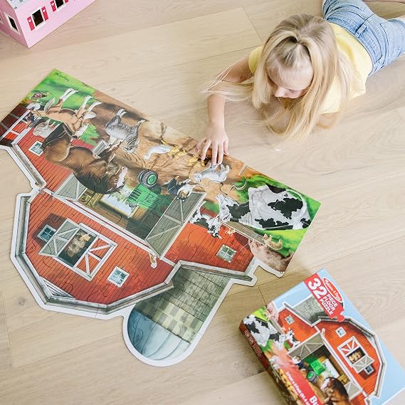 Melissa & Doug Busy Barn Shaped Jumbo Floor Puzzle (32 Pieces, 2 x 3 Feet), Jigsaw Puzzle for Preschoolers and Kids Ages 3+ FSC Certified