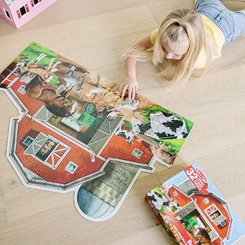 Melissa & Doug Busy Barn Shaped Jumbo Floor Puzzle (32 Pieces, 2 x 3 Feet), Jigsaw Puzzle for Preschoolers and Kids Ages 3+ FSC Certified
