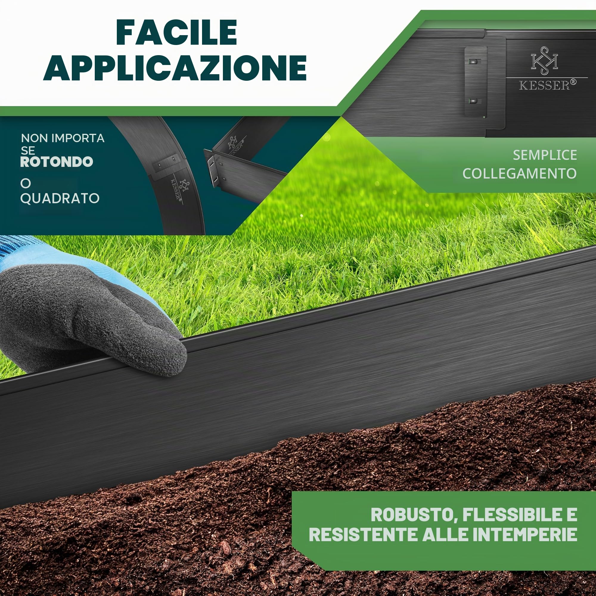 KESSER® Bordo per l'erba 10m 100x14cm Bordo per l'erba Bordo per lo sfalcio Palizzata metallica Negro