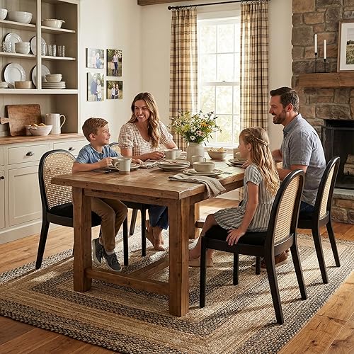 Miniatura 5 de DUOMAY Mid-Century - Juego de 2 sillas de comedor de ratán modernas, sillas de comedor de madera con respaldo de caña y asiento acolchado, silla de