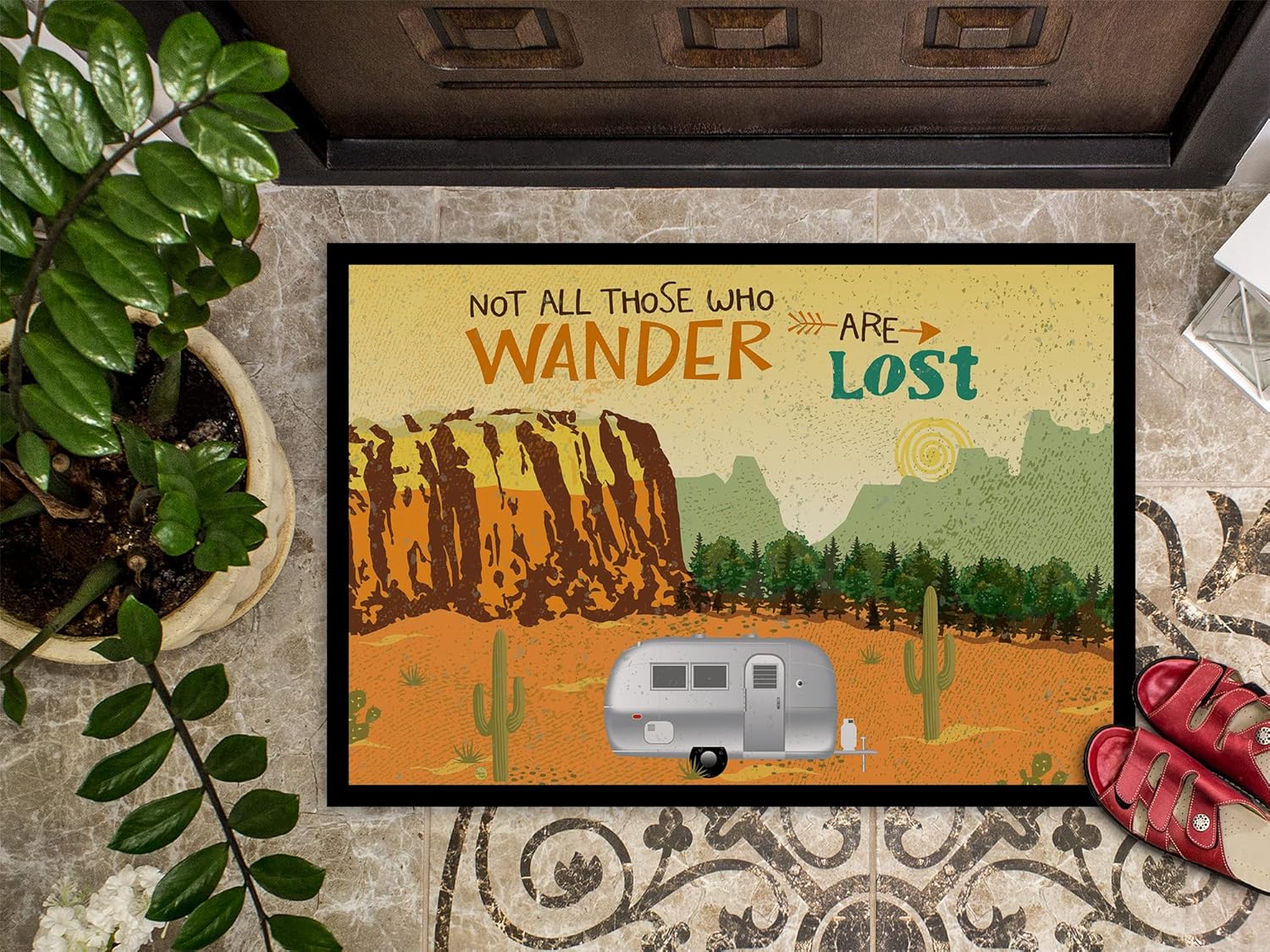 Caroline's Treasures VHA3026MAT Airstream Camper Camping Wander Doormat 18x27 Front Door Mat Indoor Outdoor Rugs for Entryway, Non Slip Washable Low Pile, 18H X 27W