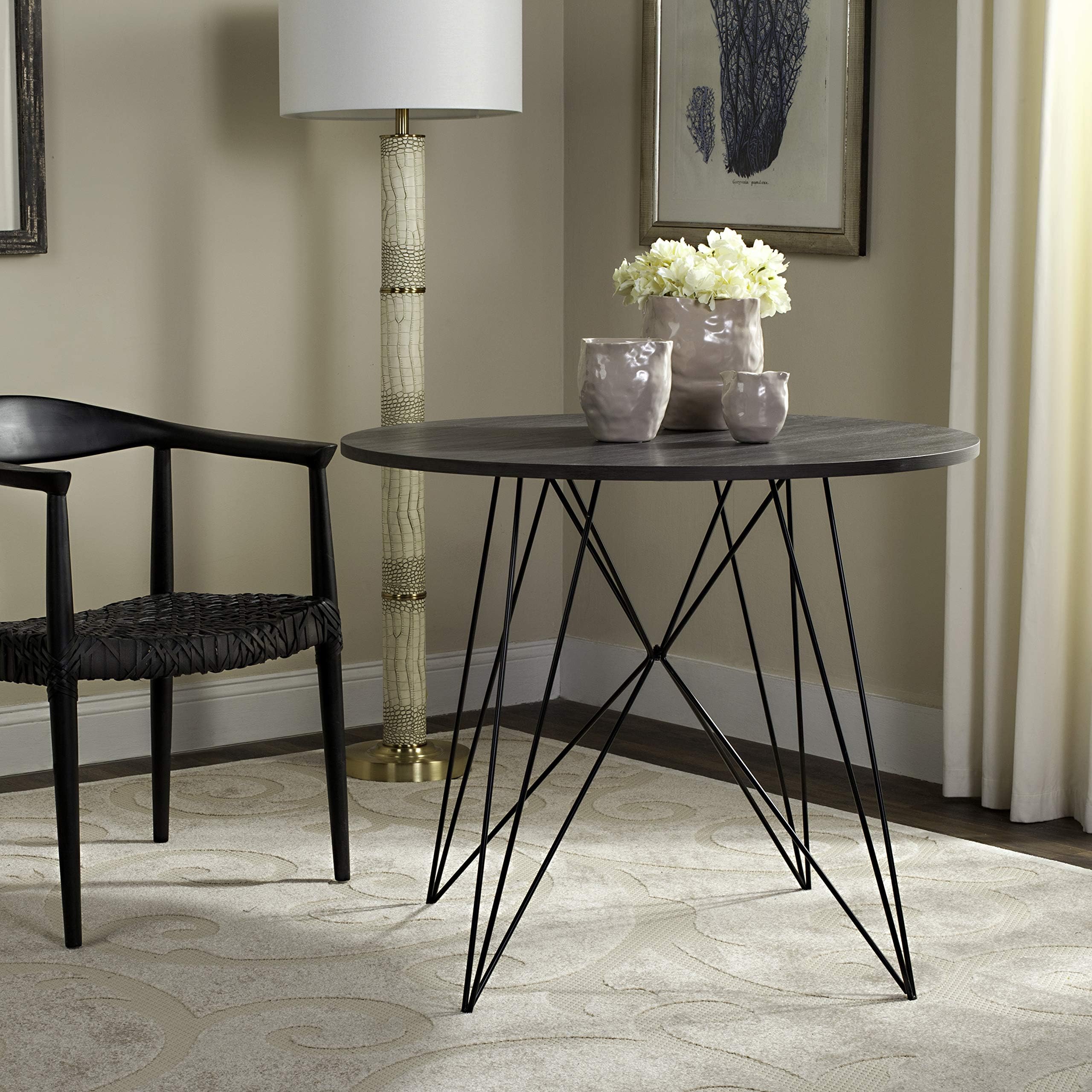 SafaviehHome Collection Marino Mid-Century Modern Dark Grey Hairpin Leg Round Dining Table