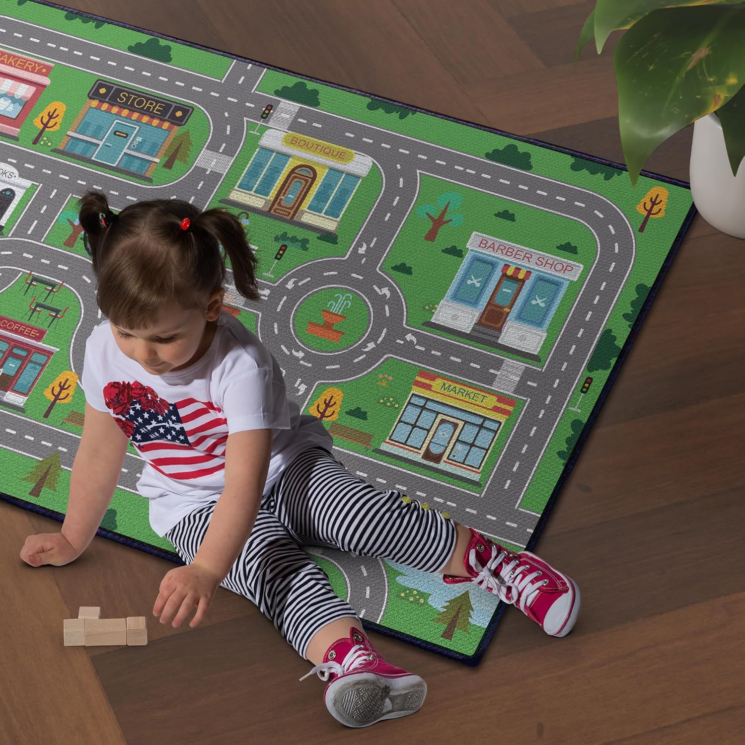 Kids Carpet Playmat Rug for Playroom 5'x 6'6" Toy Car Play Rugs for Bedroom Kids Toy Cars Carpet City Pretend Play Non-Slip Washable 5'x 6'6" Towncity01 image 2 of 6 B0DTH2PF91