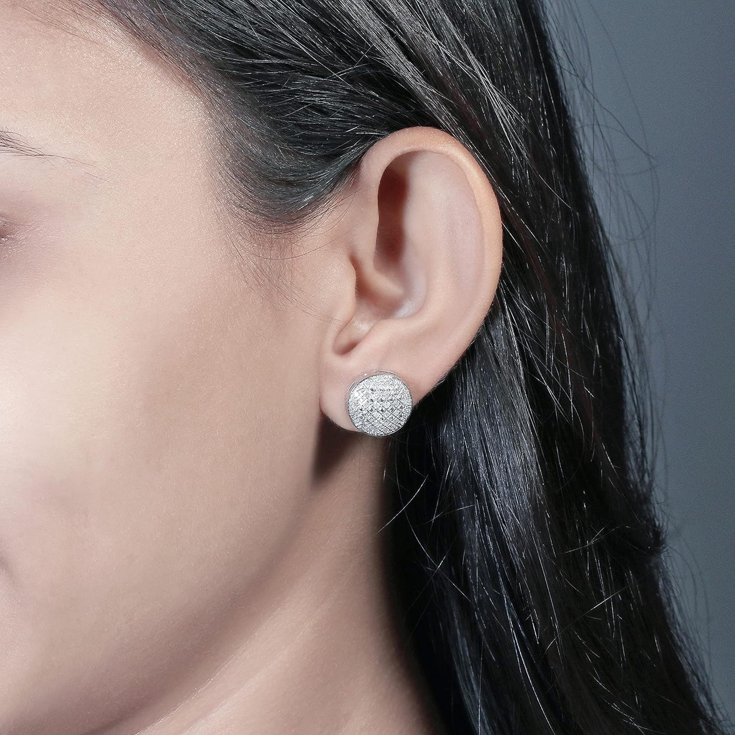 Dazzlingrock Collection 0.33 Ctw Natural Round White Diamond 13mm Concave Circle Micropave Hip Hop Iced Out Studs in 925 Sterling Silver, Screw Back,Unisex Design Ladies,Mens Real Diamond Earrings