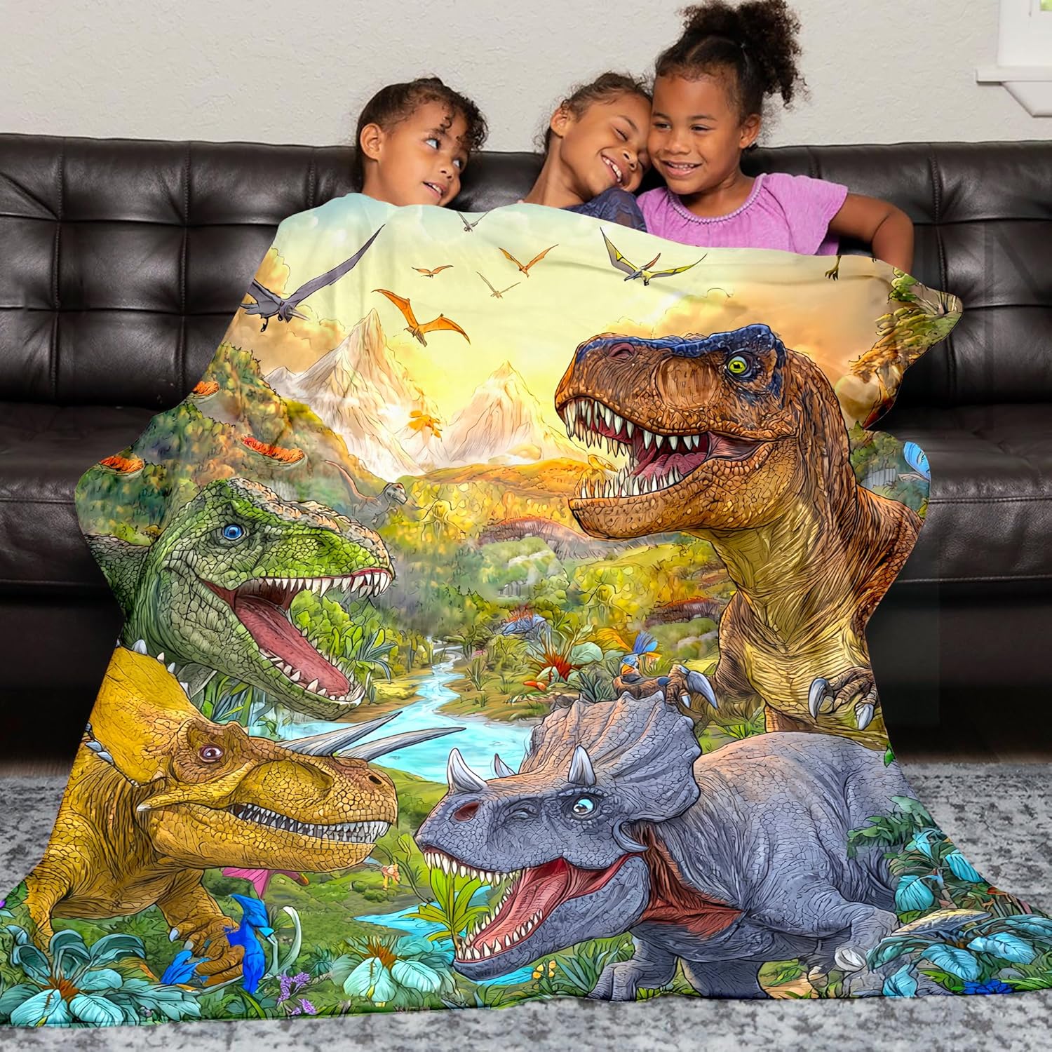 Dinosaur Blanket for Boys, Funny Cartoon Cool Dinosaur Throw Blanket Gifts for Kids, Dinosaurs Stuffed Gifts for Boys Girls, Super Soft Warm Cozy Plush Fleece Flannel Blankets 50"X40" for Sofa Bedding - Image 5