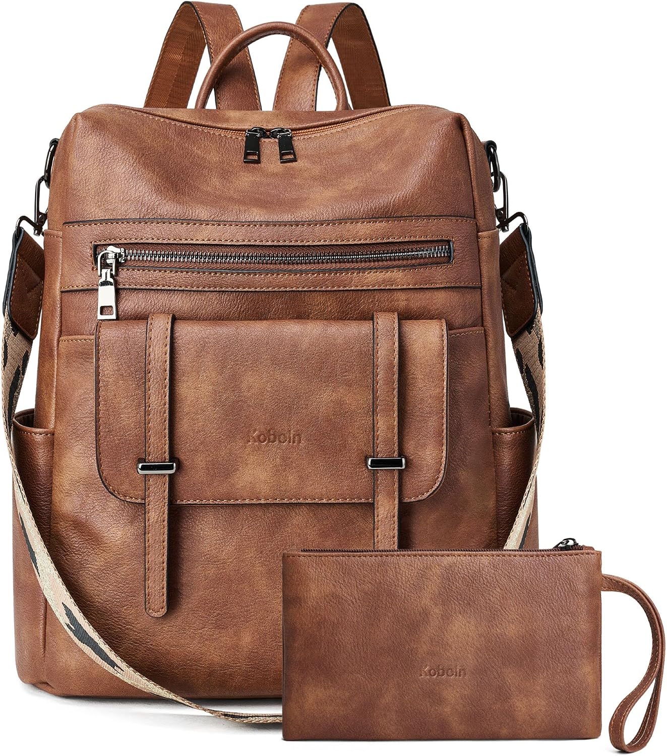Women’s Two-Toned Brown Convertible Travel Backpack and Purse