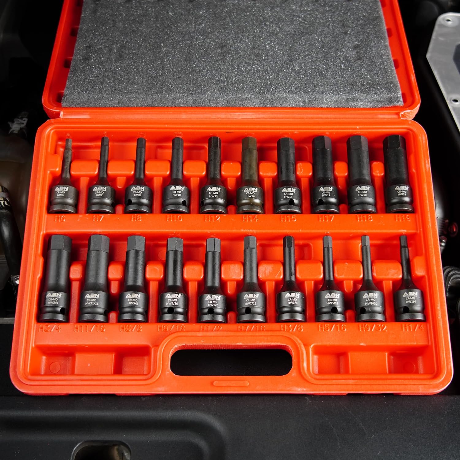 ABN Allen Hex Bit Set, 20pc - 1/2in Impact Driver Bit Set, Chrome Molybdenum Steel Metric and SAE Set with Hard Case