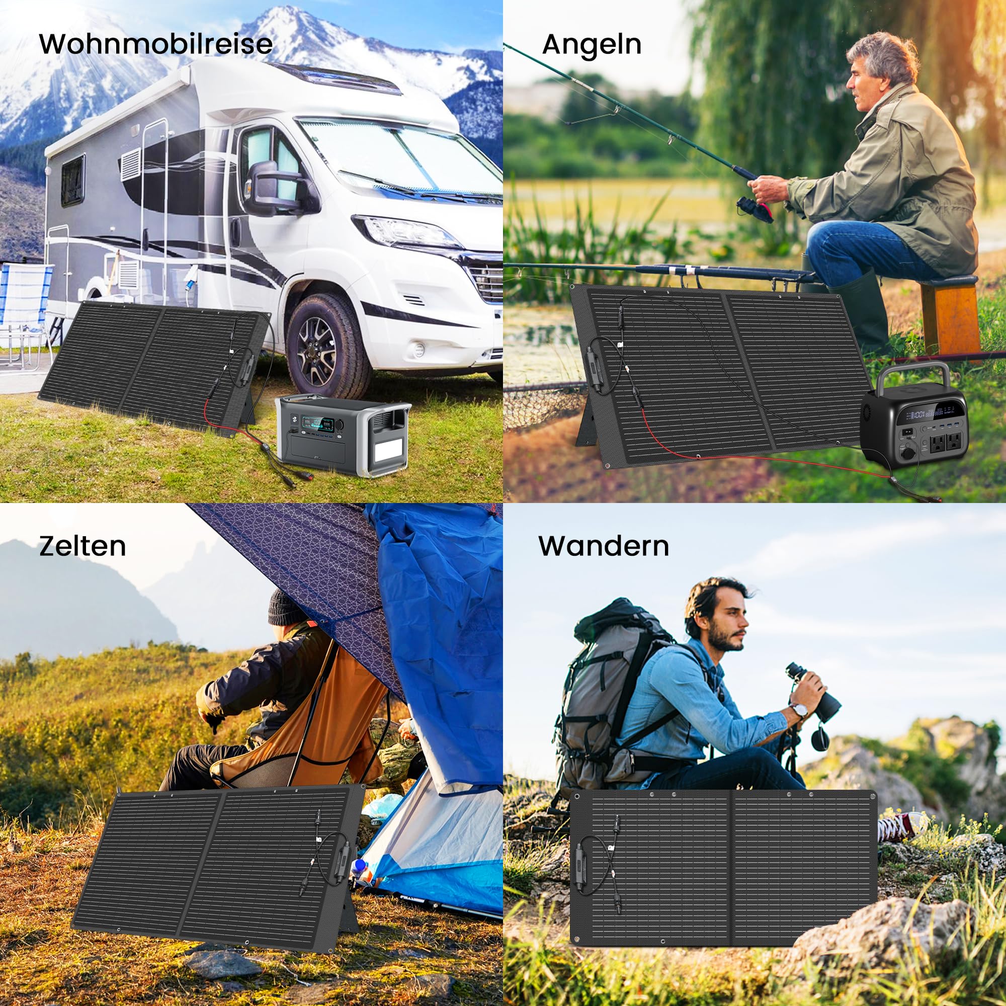 Solarpanel Faltbar 100W, Tragbare Solarmodul 20.5V Ausgang mit 10 Connectors, 23% Hocheffizienterad Monokristallines Solarmodule für Camping, Wandern, Powerstation, Outdoor usw
