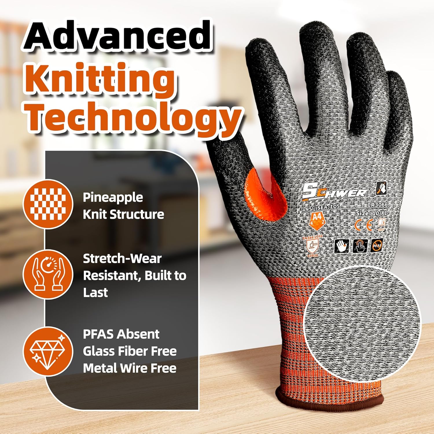 Schwer 12 Pairs Cut Resistant Work Gloves, CR3066 ANSI A4 Cut Proof Gloves with PU Coating, Touch-Screen, Non Slip, Reinforced Thumb, Durable Working Gloves for Woodworking, Construction, S - Image 2